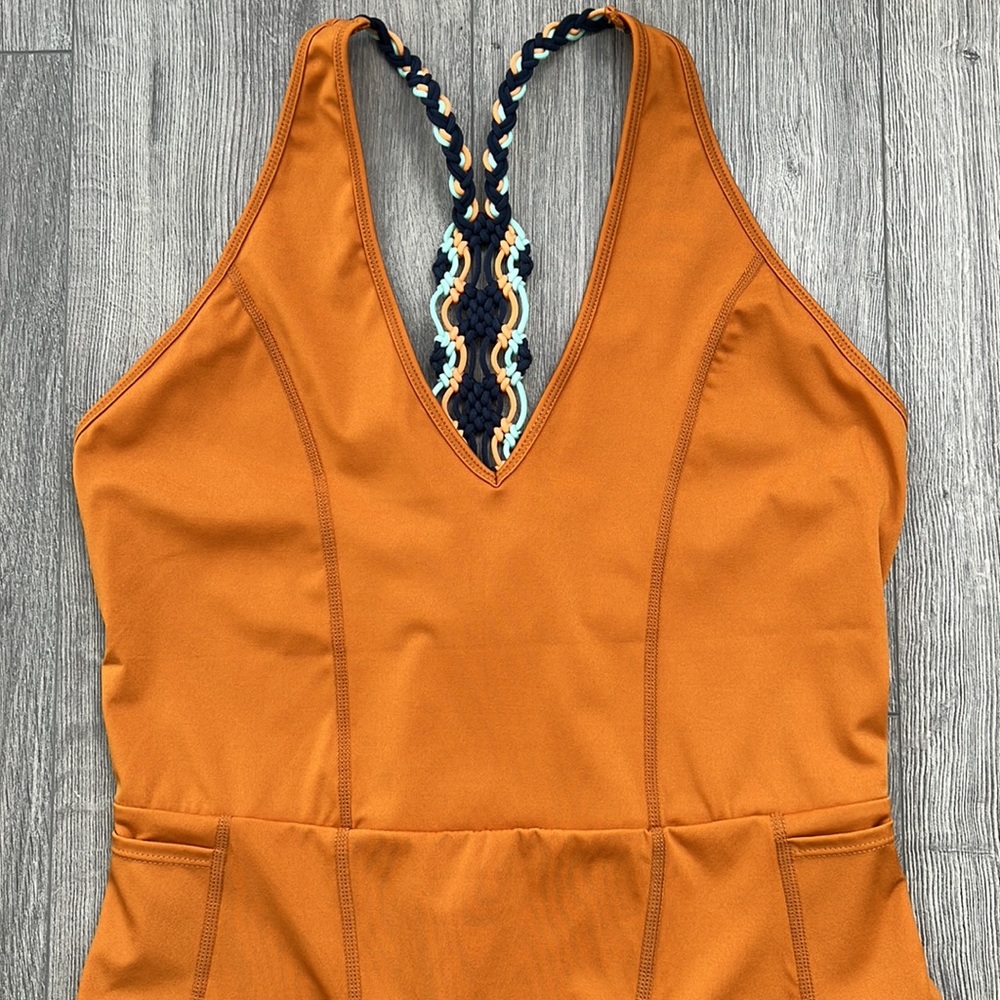 Free People Orange Cropped Jumpsuit with Braided Straps - Picture 5 of 11